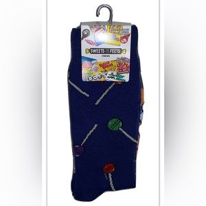 Blow Pop Lollipop Crew Socks 2 Pair Men 6.5-12 Blue Gray w Logo Charms NEW Candy